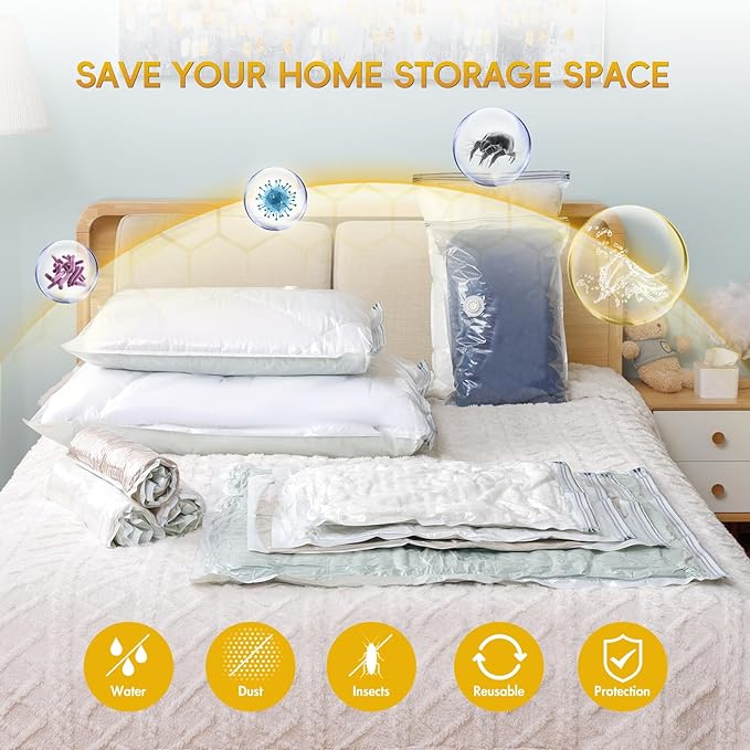Vacuum Storage Bags with Electric Air Pump, 25 Pack (5 Jumbo, 5 Large, 5 Medium,10 Roll Up Bags) Space Saver Bag, Vacuum Sealer Bags for Clothes, Blanket, Duvets, Pillows, Comforters, Travel