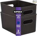 Superio Ribbed Collection - Decorative Plastic Basket Open Home Storage Bins Organizer, Medium Brown (2 Pack) Container Boxes for Organizing Closet Storage Bins for Shelves Drawer Shelf 5 Liter