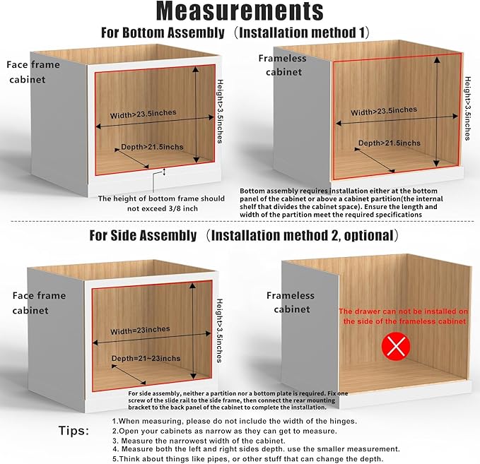 23”W x 21”D x 3”H Soft Close Slide Out Wood Drawer Organizer for Kitchen, Bottom and Side Assembly (Cabinet Opening>23.5 inches for Bottom Assembly, Opening= 23 inches for Side Assembly)