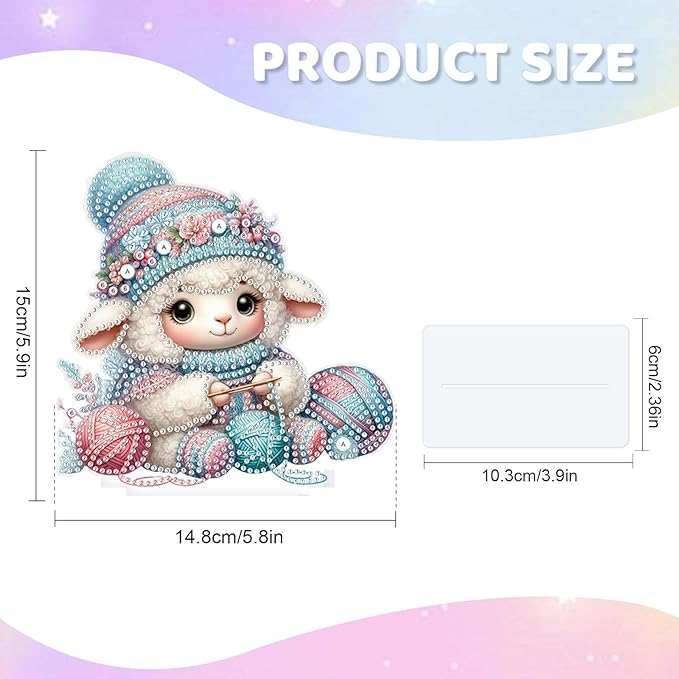 antor Diamond Painting Desktop Ornament Kit, DIY Special Shape Diamond Art Tabletop Decoration, Acrylic Diamond Art Desk Figurine Sheep Knitting Craft Gift