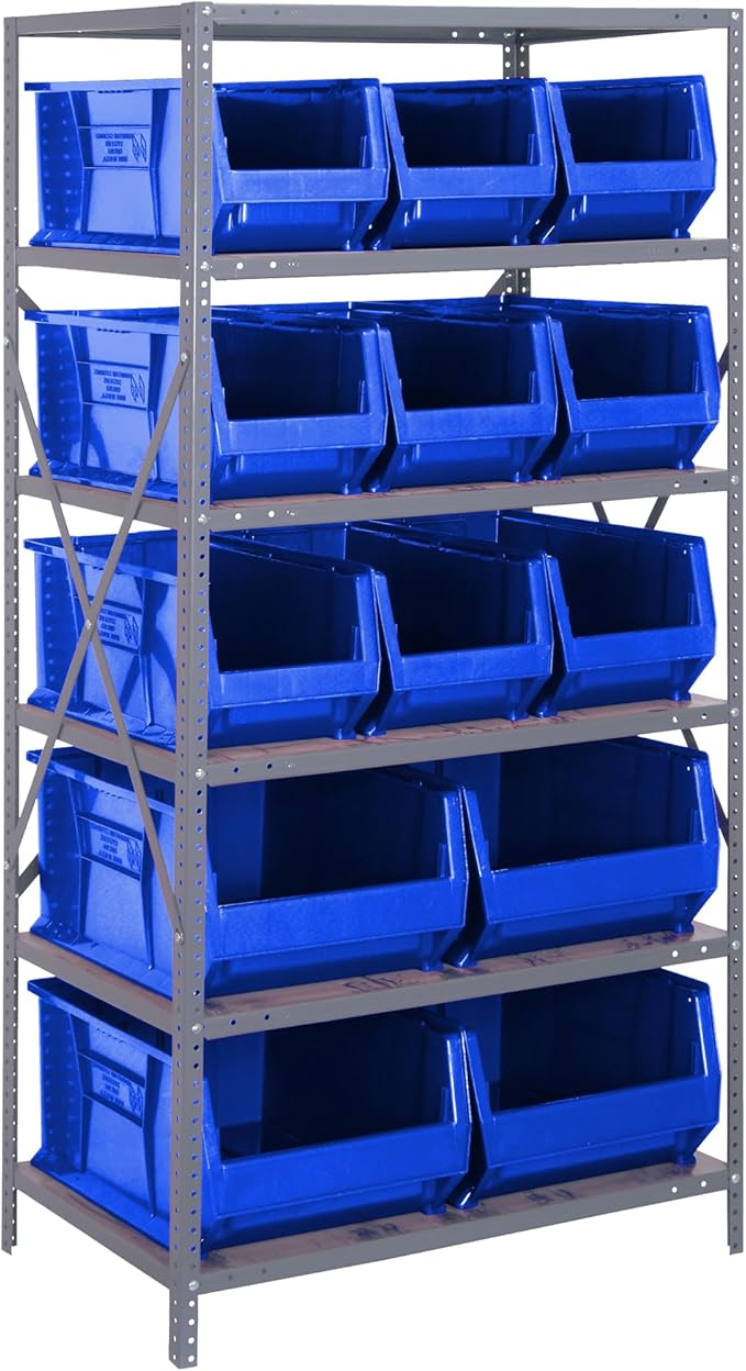 Quantum Storage Systems Wire Shelving Unit W/13 Blue Bins