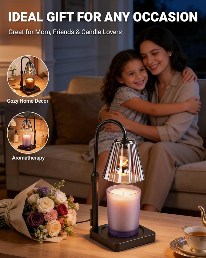 Candle Warmer Lamp with Timer & Dimmer, Birthday Gifts for Women Mothers Day, Height Adjustable Shatterproof Electric Wax Melt Warmer for Jar Candles, Modern Candle Lamp for Home Decor, With 2 Bulbs