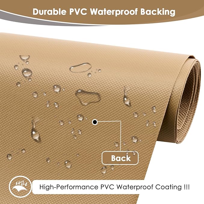 Waterproof Canvas Fabric by The Yard 60" W 600 Denier PVC Backing Water Repellent Polyester Upholster Fabric Material for Indoor Outdoor Marine Awning Tent Craft DIY(1 Yard, Khaki)