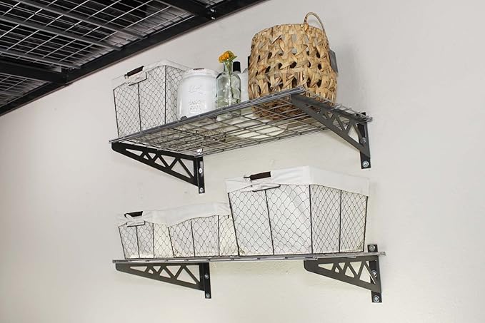 MonsterRax | Garage Wall Shelf Four-Pack White or Hammertone | Three Size Options | Includes Bike Hooks | 300lb Weight Capacity (Hammertone, 24"x48", 4 Pack)