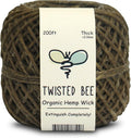 100% Organic Hemp Wick with Natural Beeswax Coating, Twisted Bee (200ft x Thick Diameter)