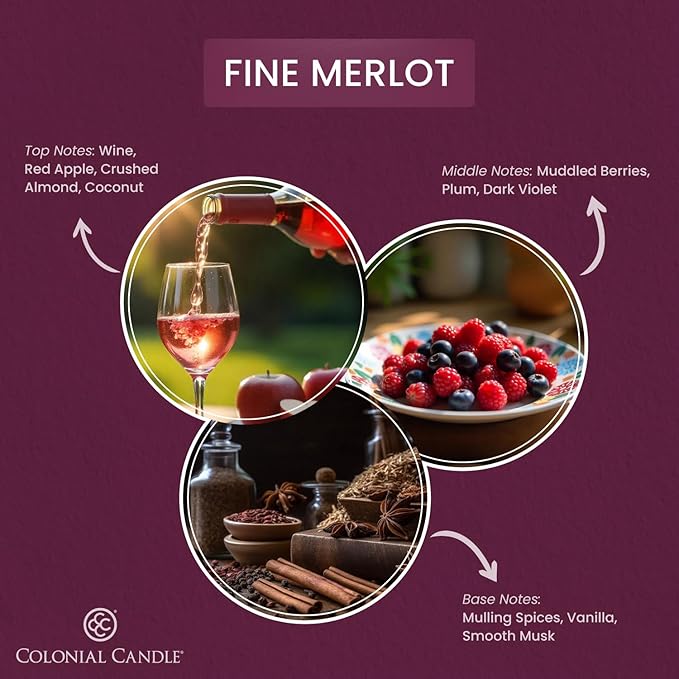 Colonial Candle Fine Merlot Scented Candle Jar, Highly Fragranced Candles for Home Scented, Mottled Wax Candle, 2 Wick, 8 oz - Made in the USA