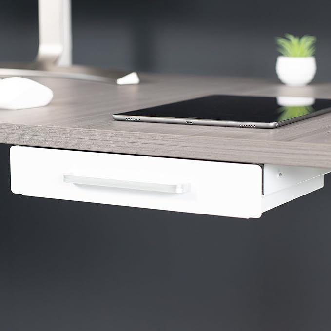VIVO 13 inch Under Desk Slide Out Storage Organizer, Pull Handle Drawer, White, DESK-DR1H-W