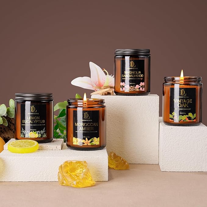 Lemon Eucalyptus Scented Candle, Soy Candles for Home Scented, Amber Jar Candles Gifts for Men Women, 7oz