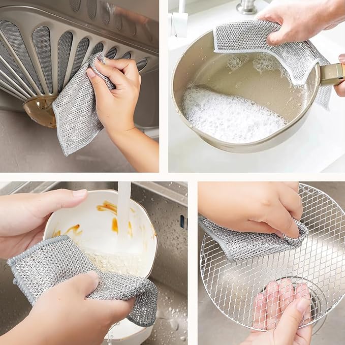 Pousbo Multipurpose Wire Dishwashing Rags, 2024 New Metal Wire Dishwashing Cloths Towels Scrubs Cleans, Premium Scrubbing Wire Dishwashing Rags Non-Scratch Wire Dishcloth for Dishes, Sinks (20)