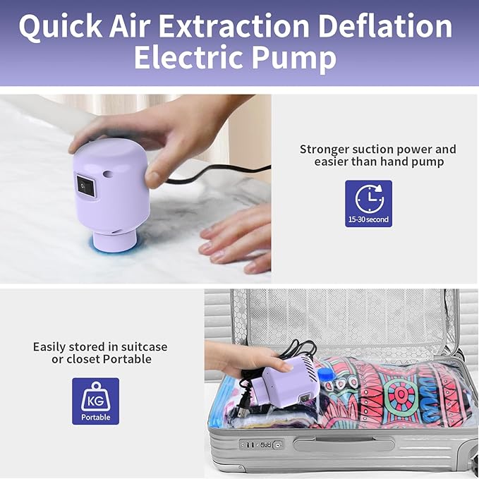 HOTBAG Electric Air Pump for Vacuum Storage Bags, Portable Travel Vacuum Pump Compressing Clothing Vacuum Seal Pump for Various Vacuum Seal Bags Purple(Storage Bag Not Included)
