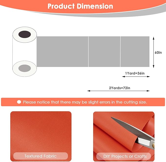 Waterproof Canvas Fabric by The Yard 60" W 600 Denier PVC Backing Water Repellent Polyester Upholster Fabric Material for Indoor Outdoor Marine Awning Tent Craft DIY(2 Yards, Orange)