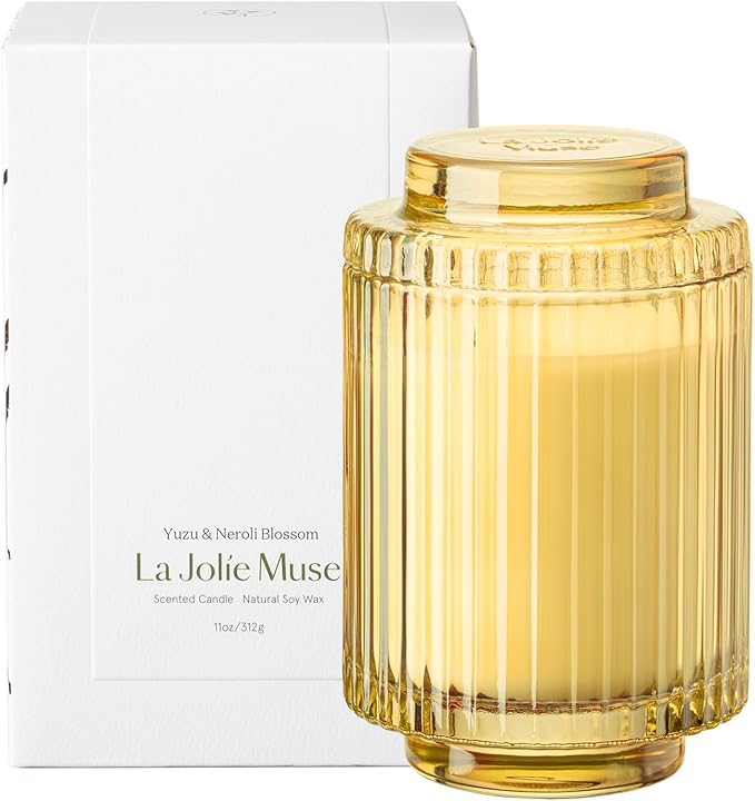 LA JOLIE MUSE Yuzu & Neroli Blossom Candles, Scented Candle Gifts for Women&Men, Natural Soy Candles, Long Burning Luxury Jar Candle, 11oz