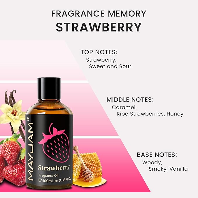 MAYJAM 100ML/3.38FL.OZ Strawberry Fragrance Oils with Glass Dropper, Essential Oils for Diffusers for Home, Long Lasting Scented Oils for Diffusers Soap Candle Making