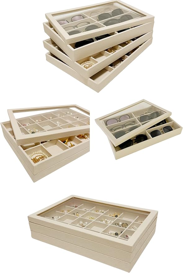 Top Lid for Large Beige Premium Quality Velvet Jewelry Display Box Tray Stackable Practical Trade Show Home Store Glass Lid
