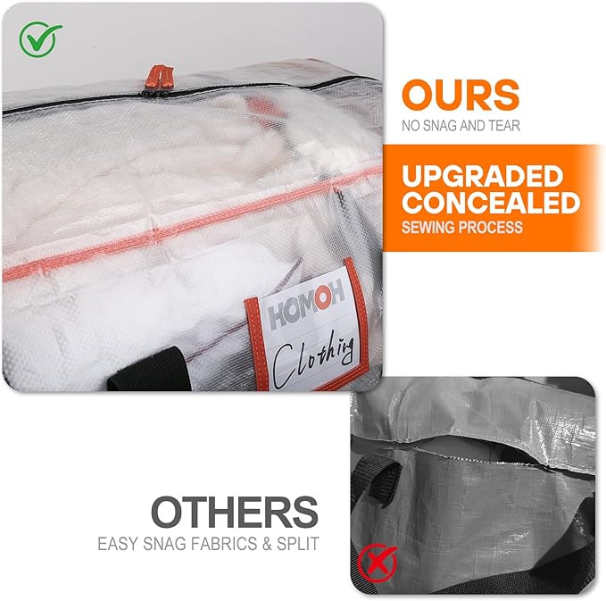 2 Pack Moving Bags, 115lb Capacity Heavy Duty Storage Bags with Zippers and Strong Handles, Packing Bags with Internal Compression Straps, Alternative to Moving Boxes -103L,Clear and Black