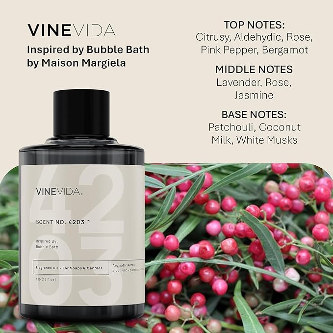 VINEVIDA [16 Oz] Scent NO. 4203 Inspired by Bubble Bath | Premium Fragrance Oil for Candle Making & Soap Making | Candle Scents for Soy Wax | Scented Oils for Car Freshies & Bath Products
