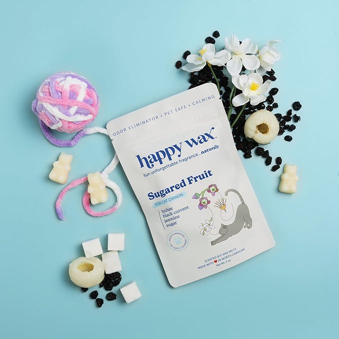 Happy Wax Sugared Fruit Scented Wax Melts for Cat Owners – Odor Eliminating, Calming, Pet-Safe, Non-Toxic, Dye-Free, Perfect for Use with Wax Warmers - 4 oz Pouch