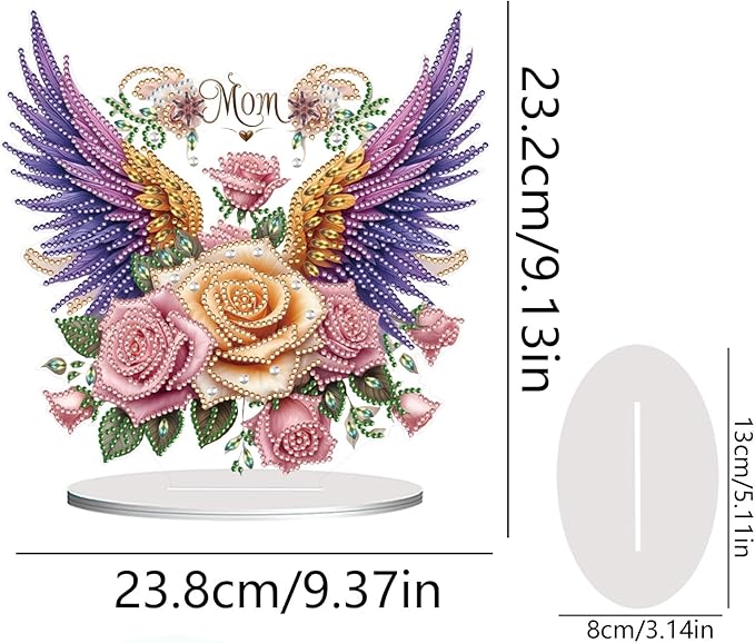 ARTopet DIY Diamond Desktop Ornament PET Irregular Shape Special Shaped Crystal Double Sided Pattern Single Sided Diamond Art Painting Tabletop Home Ornaments Decor (Mother’s Day Rose Wings)