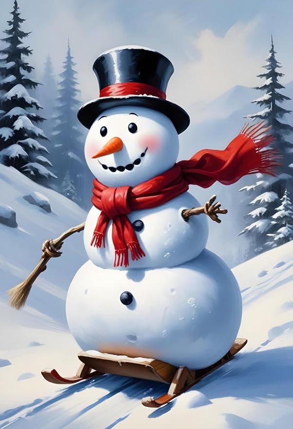 QZOTRXI 5D Christmas Diamond Painting Kits for Adults,Snowman Sledding Winter Diamond Art Kits for Beginners, DIY Winter Full Round Drill Paint by Diamonds for Home Wall Decor 10x12 Inch