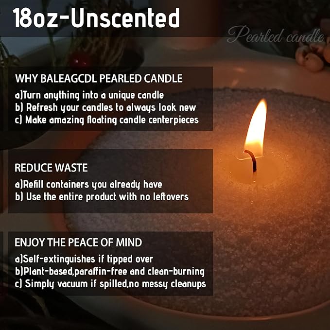 Pearled Candles Colored 18 Oz with 30 Wicks - Light Green Unscented Luxury Long Lasting Powder Candles Up to 120 Hours - DIY Refillable Candle Sand for Candle Making