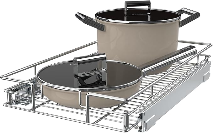 Pulloutor Pull Out Cabinet Organizer,Slide Out Kitchen Cabinet Storage Shelf and Drawer Organizer NEED 21" W and 22" D Cabinet, Chrome Finish (20 * 21 in)