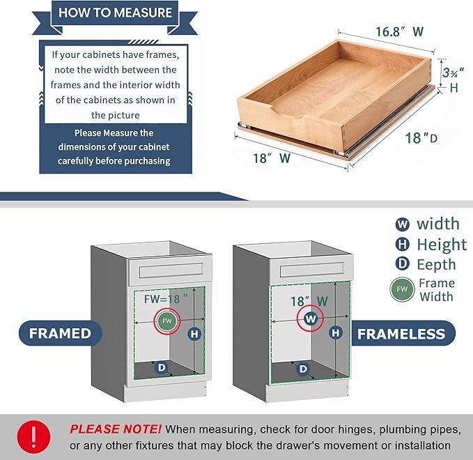 Pull Out Cabinet Drawers - 6x2 Size Options (12-23'W,18-21'D), Pre-Assembled with Soft Close Slides, Solid Beechwood, Easy Installation(18'W x 18'D)