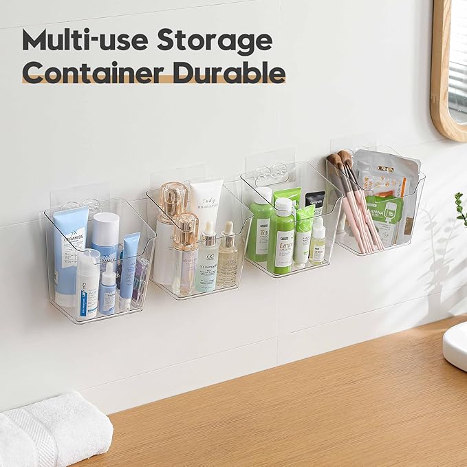 8-Pack Adhesive Cabinet Door Organizer Kitchen, Hanging Storage Bins, Stick on Small Wall Storage Container, Bathroom Floating Shelf Under Sink Caddy Spice Rack for Pantry Organizer, Office, Dorm