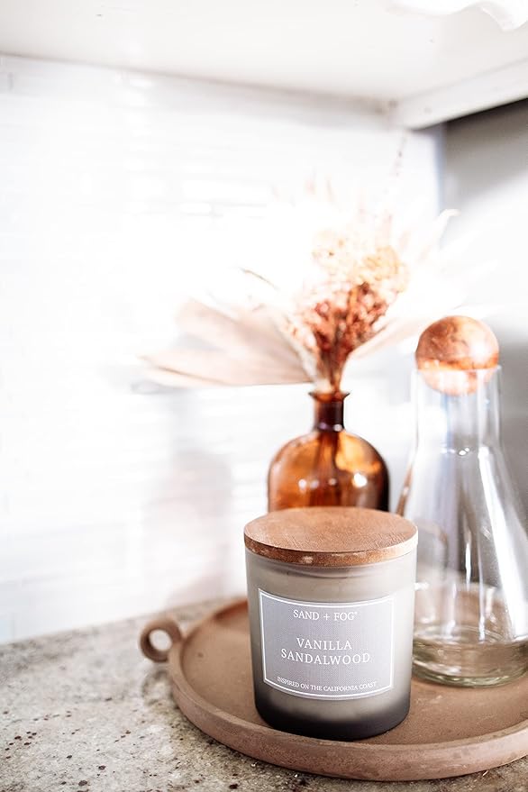 Sand + Fog Scented Candles - Vanilla Sandalwood - Additional Scents and Sizes - 3 Wicks 100% Cotton Lead-Free - Luxury Air Freshening Jar Candles - Perfect Home Decor - 21 oz