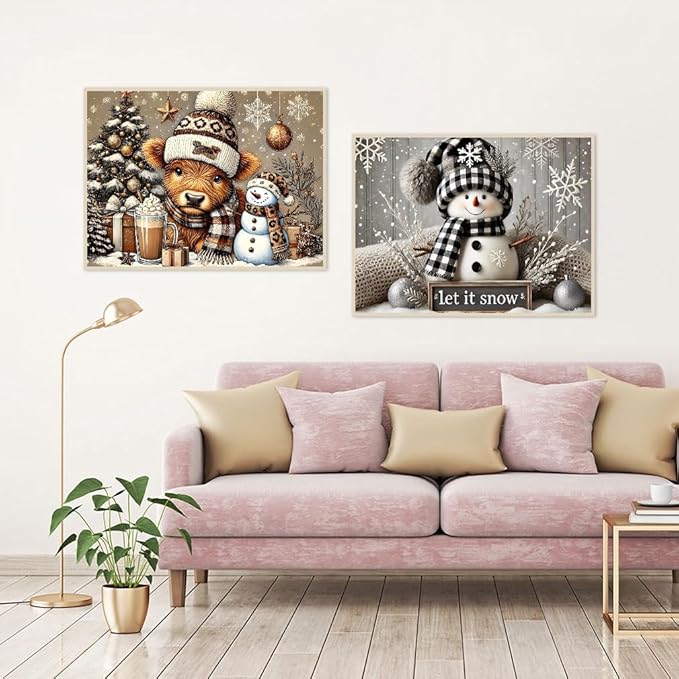 2 pack Christmas Paint by Numbers Kit for Adults Beginner with Framed,Snowman Easy Adult Paint by Number Kits on Canvas DIY Painting for Beginners Art by Numbers for Home Wall Decor 10x12 Inch