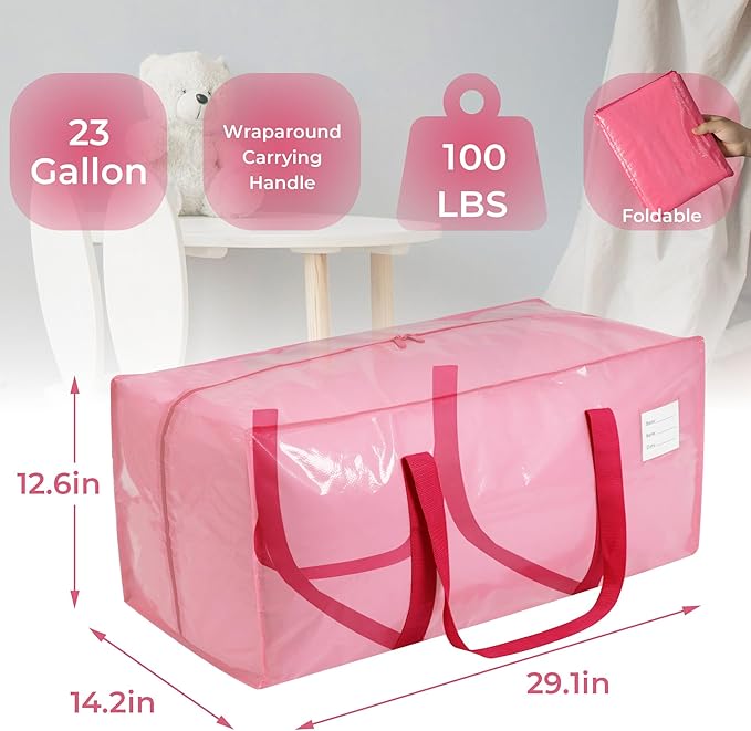 VTSVTS 8 Pack Extra Heavy Duty Large Moving Bags with Comfortable Handle & Strong Zipper,Storage Totes for Space Saving Moving Storage College Supplies Alternative to Moving Box,Pink