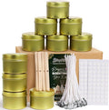 Blingfun 10 Packs 4 oz Candle Tins kit, Candle Making Tins, Candle Jars, 100pcs Candle Wicks, 100pcs Wick Stickers, Candle Containers for Making Candles (Golden)