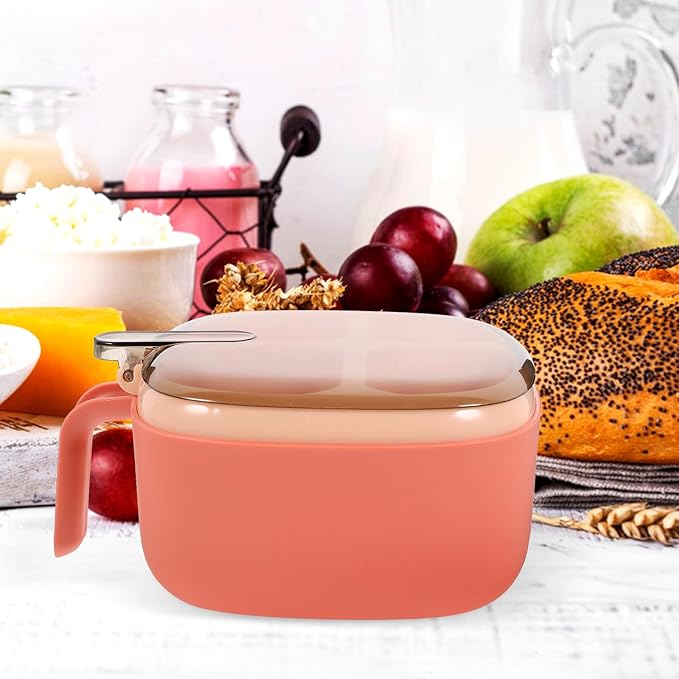 Pink Spice Box with 4 Compartments, Reusable Plastic Condiment Container with Lid, Compact Desktop Seasoning Storage for Kitchen Salt Sugar Pepper