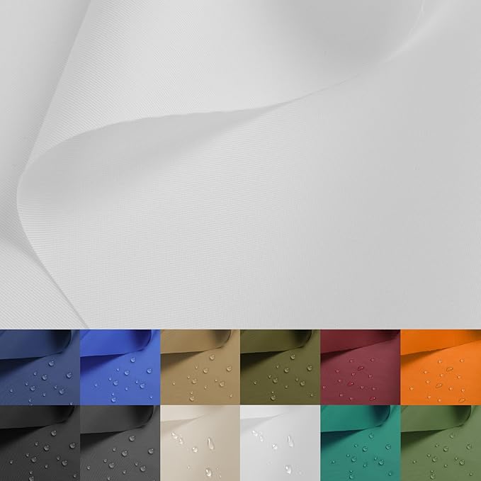 Nylon Fabric, 58"W 420D Waterproof Fabric 12 Yard Ripstop Nylon Material Outdoor Upholstery Twill Sewing Material for Patio Chair, Lining, Cushion, Purse, Tote Bag, Tent, Tarp Cover, DIY Project White