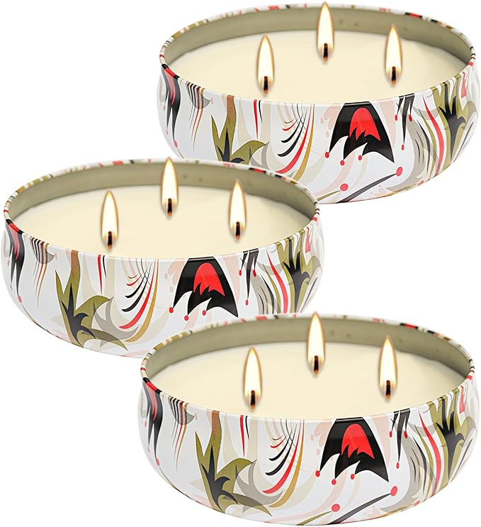 Citronella Candles Outdoor, 3 Pack 12oz Large Candle 3-Wick Natural Soy Wax Summer Scented Natural Set Soy Wax with 240-Hour Burn Time (Red)