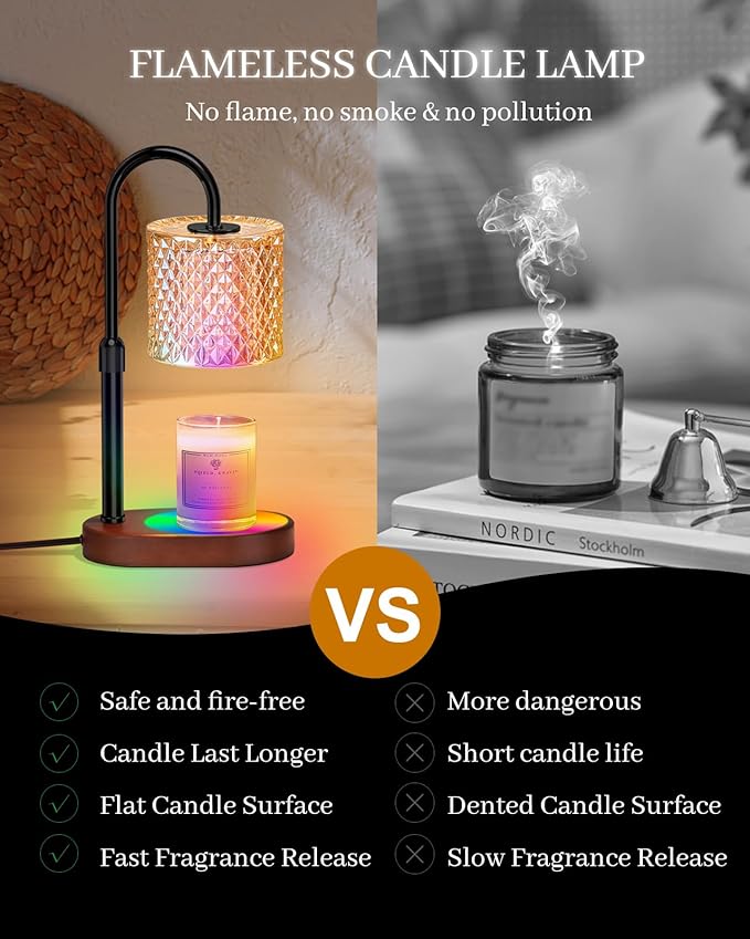 Engpure Candle Warmer Lamp with 8 Colors LED Changing and Timer Dimmer, Candle Warmer with RGB Model Height Adjustable for All Size Scented Candles with 2 Bulbs, Christmas Gift for Mom, Wife,Friends