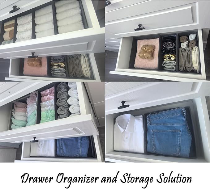Drawer Organizer Set of 4 Beige - Fabric Storage Bins for Clothes, Underwear, Socks & Bras - 11" Dresser Dividers for Bedroom Closet