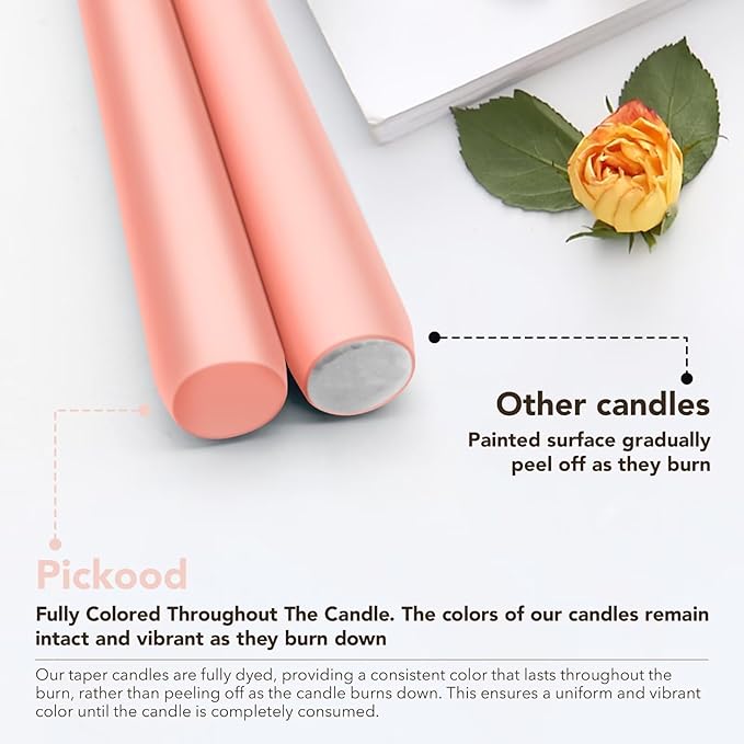 10-Inch Tall Dripless Taper Candles Set of 4 - Pearl Pink Tapered Candles, Perfect for Christmas - Smokeless, Unscented, Long Burning - Hand Poured, Colored Tall Candlesticks - Rosa Perla