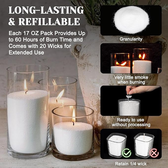 Candle Sand with Wicks, 1.1LB Pearled Candle, DIY Bead Powder Sand Wax Making kit Included 20 Pcs Wicks, Refillable, Non Toxic for Handmade, Wedding and Party Decorations (Lavender Forest)