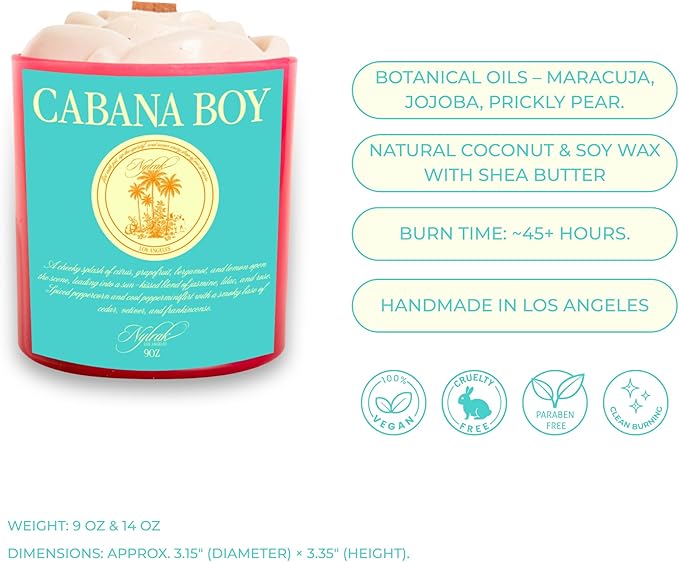 Body Oil Massage Candle | Melts into Skin Softening Warm Massage Oil - Natural Wood Wick - Soy & Coconut Wax – Citrus & Bergamot with Floral Scents - Self Care Gift (Cabana Boy 9oz)