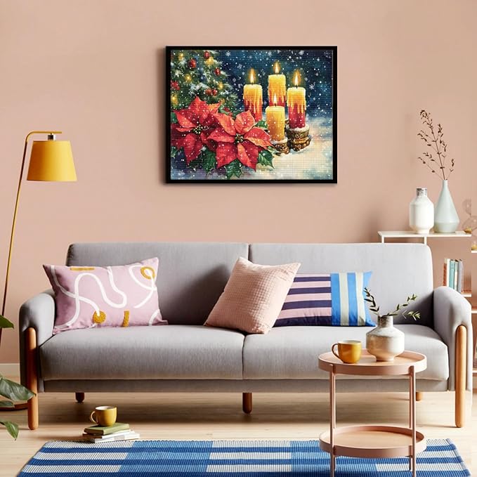 IMLQJES 5D Diamond Painting Kit for Adults - Candle Flower in Snow - DIY Christmas Diamond Square Diamond Art Kit - Winter Art for Home Wall Decor 10x12 Inch