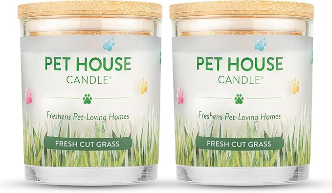 Pet House 9 oz Fresh Cut Grass Scented Candle, Clean Burning, Long Lasting Plant-Based Pet Odor Candle, 60 Hour Burn Time - 2 Pack