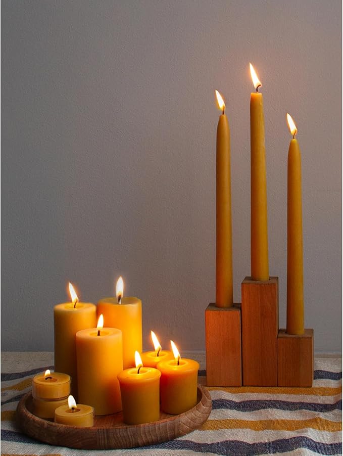 CANDWAX Pure Beeswax Pillar Candles 1.8x4 inch Set of 3-34.5 Hours Burning Handmade Yellow Candles - Smokeless Pure Bees Wax Candle Home Décor
