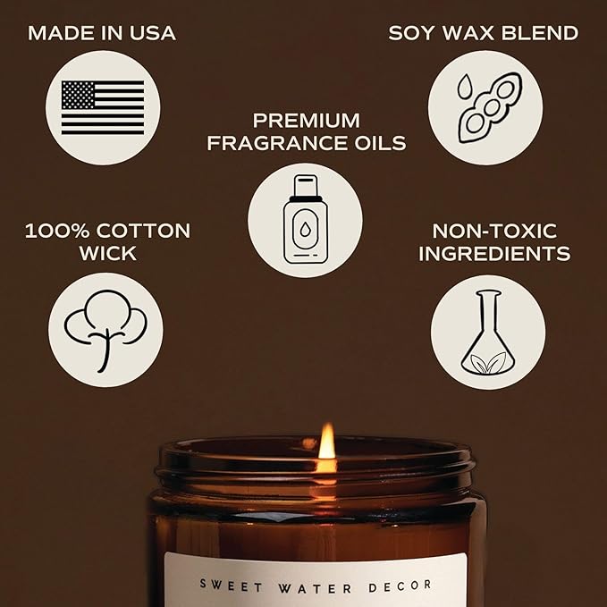Sweet Water Decor Holiday Candle | Cloves, Pine, and Sandalwood Festive Christmas Scented Soy Candles for Home | 9oz Amber Jar, 40 Hour Burn Time, Made in The USA