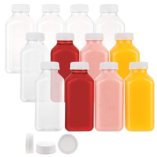 Disposable Juice Container with Caps, 12 Oz Reusable, Clear & Empty Smoothie Bottle For Grab & Go Drink & Juicing Journey, 48 Pack BPA-Free Plastic Water Bottles, Handy, Leak-Proof Beverage Containers