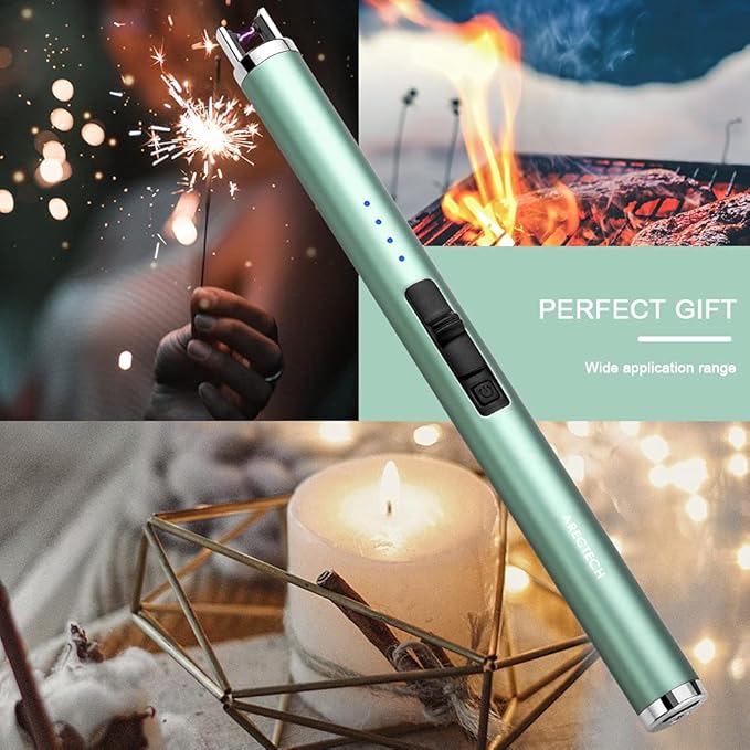 ARECTECH Rechargeable Electric Candle Lighter, Christmas Stocking Stuffers Gifts for Mom Men Wife, Arc Plasma Windproof Lighter for Candle Kitchen Birthday with Type-C Cable, Green