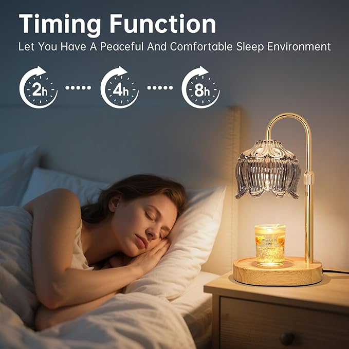 Flower Candle Warmer Lamp for Jar Candles with Timer & Dimmer, Adjustable Height Fits Large Jars up to 7.08" Tall, Flameless Wax Warmer, Cozy Bedroom Home Decor, Gift for Mom Women,Silver Gray