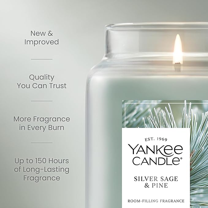 Yankee Candle, Silver Sage & Pine Fall Scented Candle, 22oz Large Jar with up to 150 Hour Burn Time