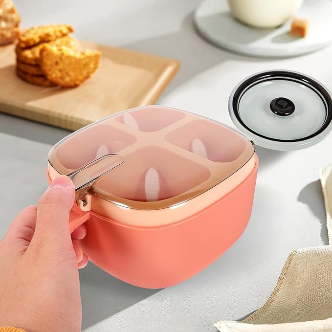 Pink Spice Box with 4 Compartments, Reusable Plastic Condiment Container with Lid, Compact Desktop Seasoning Storage for Kitchen Salt Sugar Pepper