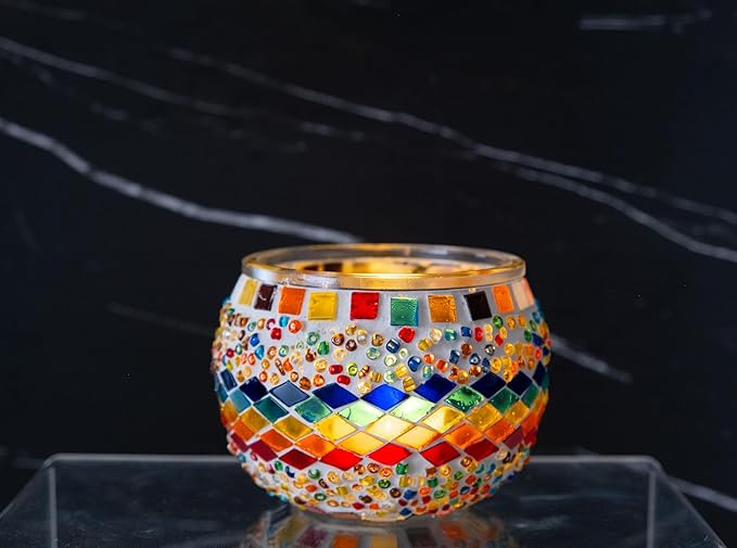 KRAFTSTORIES Turkish Mosaic DIY Candle Holder Kit - Glass Decorative Tealight for Living Dining Room Bedroom | Make Your Own Mosaic | Craft Kits for Adults (Multicolor - MA04)