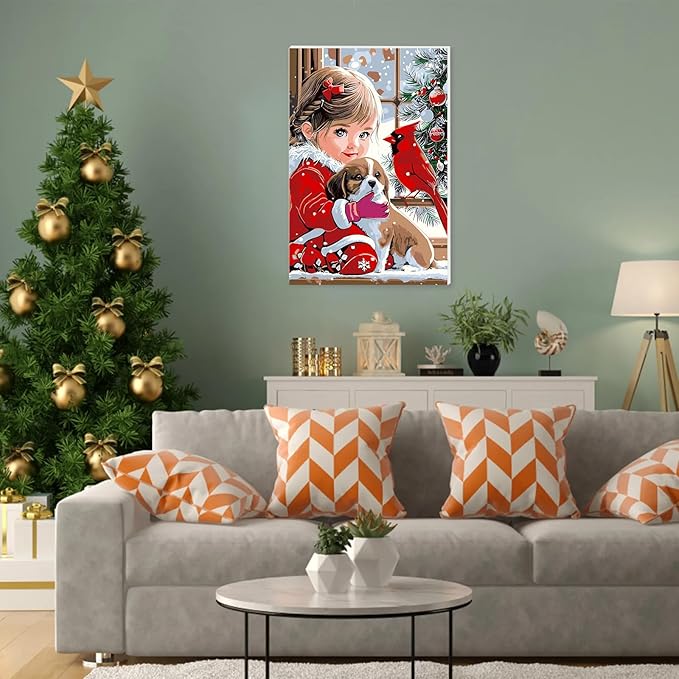 NAIMOER Christmas Cardinal Paint by Numbers Kits for Adults Beginner with Wooden Framed, Color by Numbers on Canvas Painting Kits for Adults, Easy Paint DIY Acrylic for Home Wall Decor 8X12 Inch